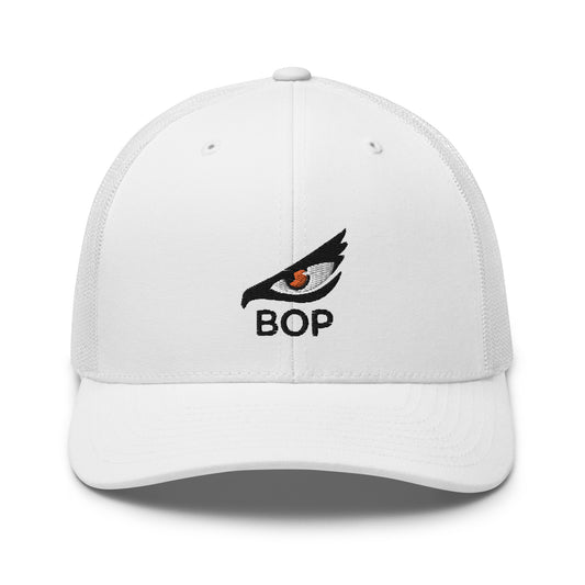 White Trucker Hat for Men with Mesh Back and Eagle Eye