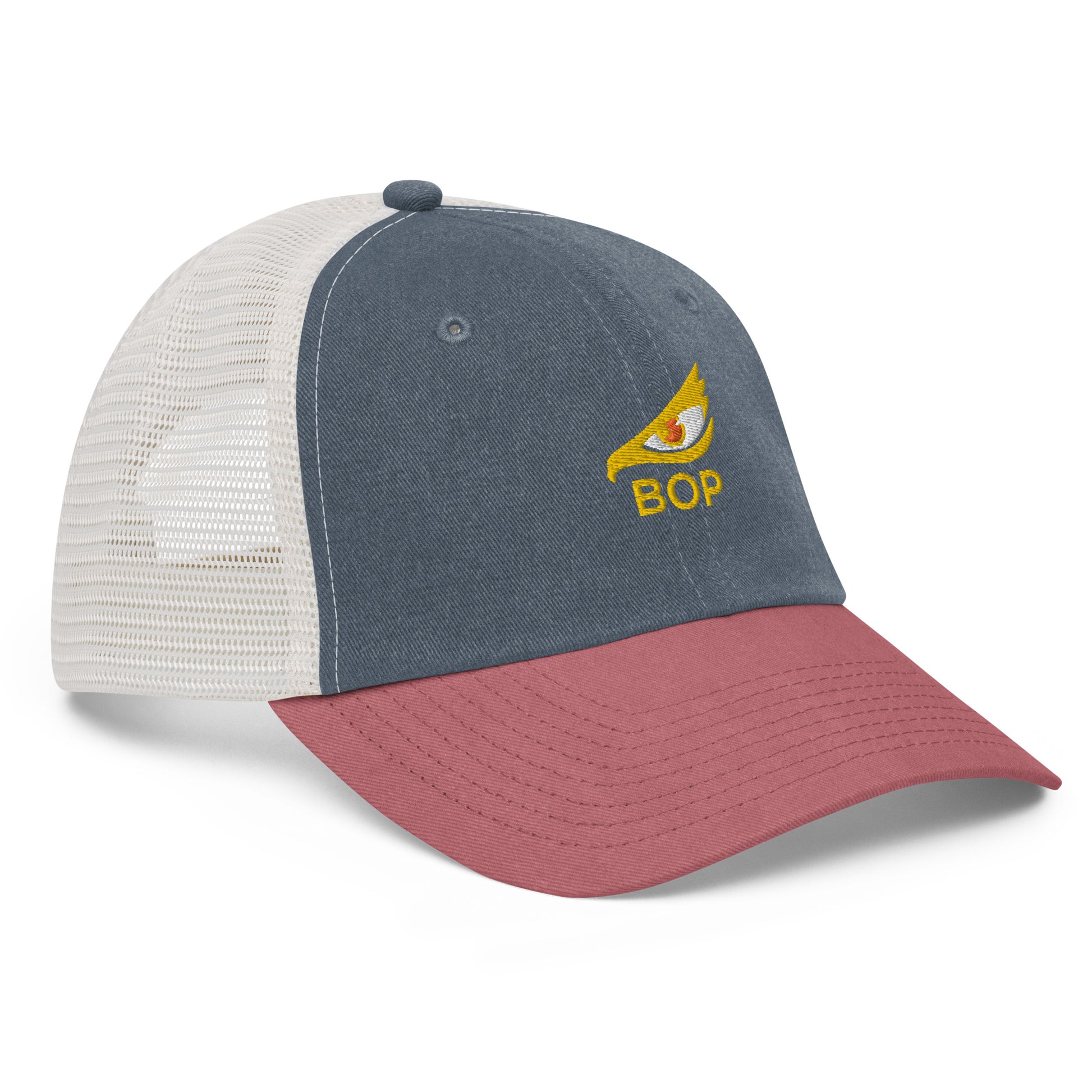BOP Trucker Hat with Gold Eagle Eye – BirdsofPreyOptics