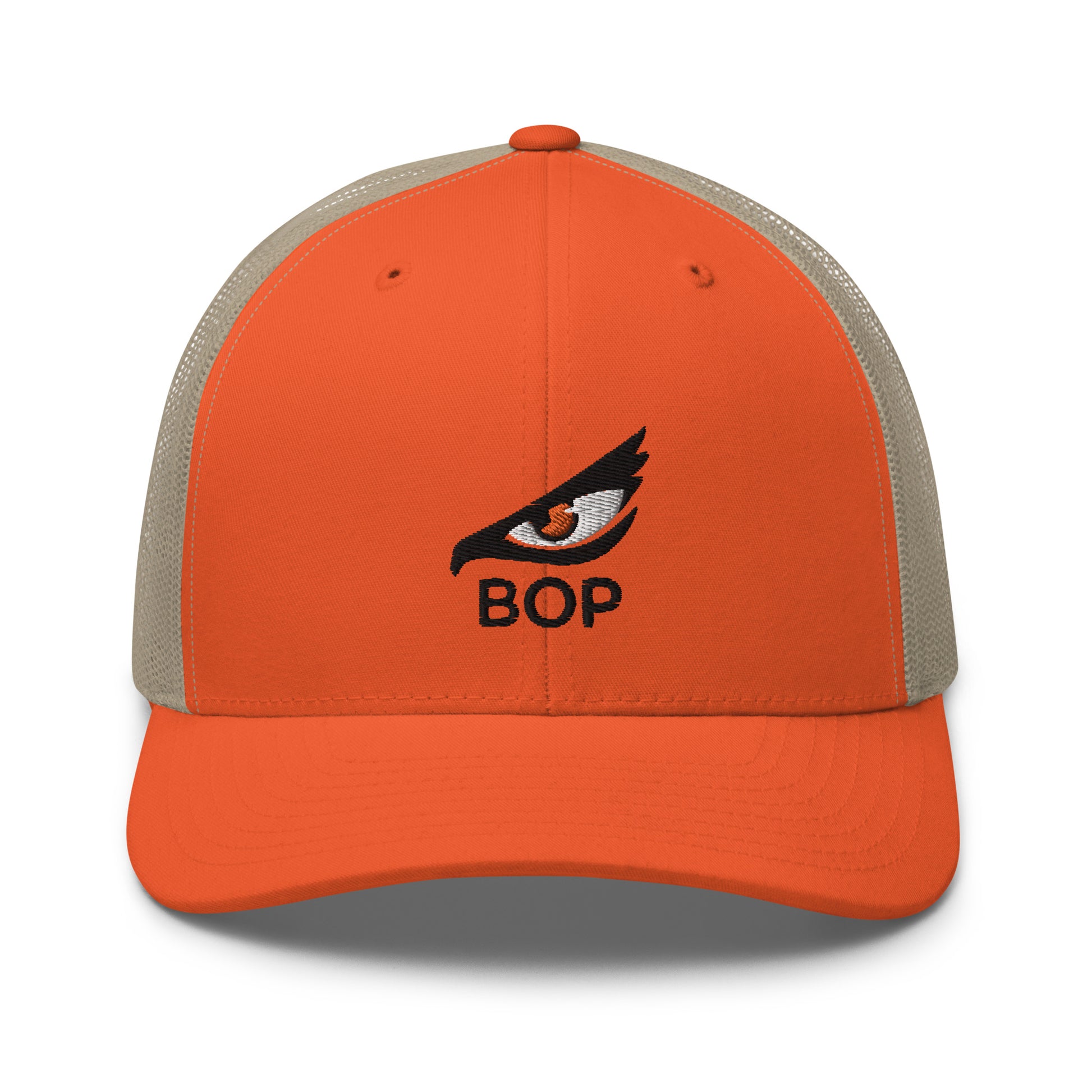 Orange Trucker Hat for Men with Mesh Back and Eagle Eye