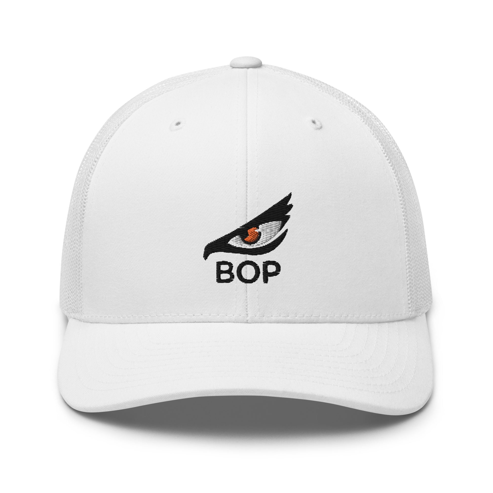 White Trucker Hat for Men with Mesh Back and Eagle Eye